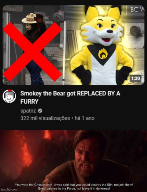 RIP Smoky the Bear | image tagged in you were the chosen one | made w/ Imgflip meme maker