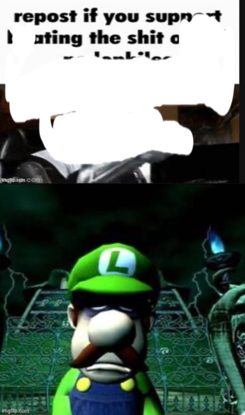 what? | image tagged in repost if you support beating the shit out of pedophiles,depressed luigi | made w/ Imgflip meme maker