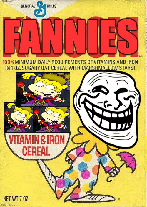 Caddicarus cereal | FANNIES | image tagged in kaboom cereal box older 1 | made w/ Imgflip meme maker