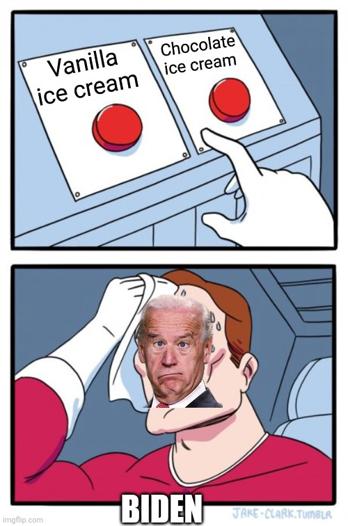Ice cream | Chocolate ice cream; Vanilla ice cream; BIDEN | image tagged in memes,two buttons,funny memes | made w/ Imgflip meme maker