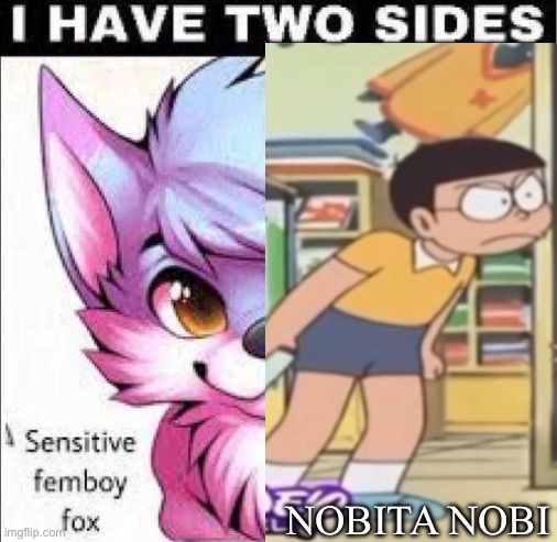 I have two sides | NOBITA NOBI | image tagged in i have two sides,nobita suspicious | made w/ Imgflip meme maker