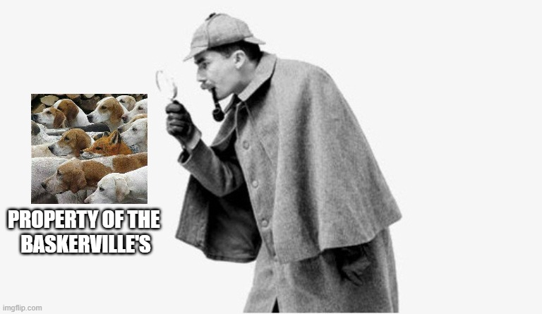 no shit sherlock  | PROPERTY OF THE 
BASKERVILLE'S | image tagged in no shit sherlock | made w/ Imgflip meme maker
