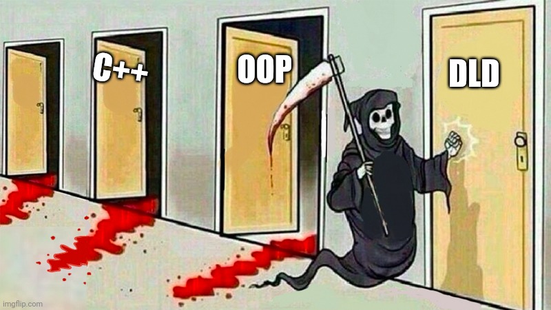 death knocking at the door | OOP; C++; DLD | image tagged in death knocking at the door | made w/ Imgflip meme maker