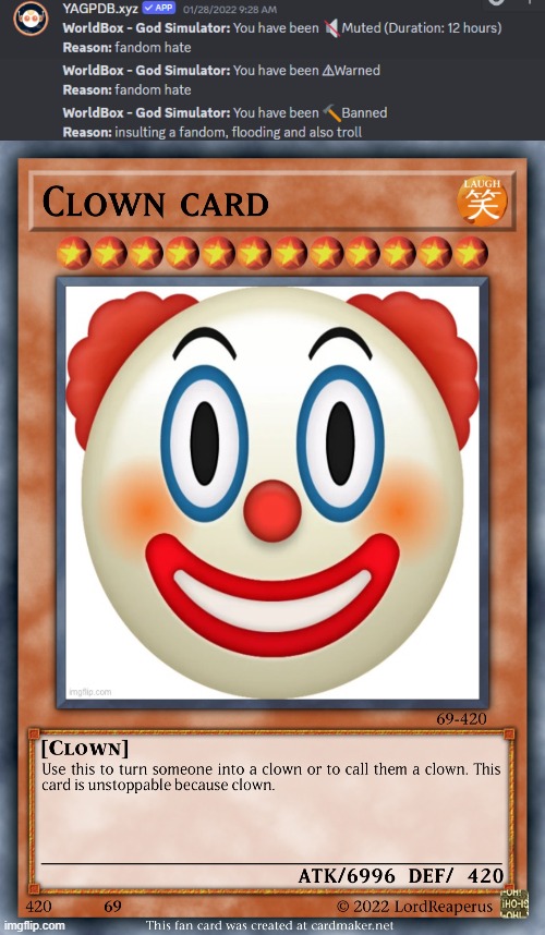 image tagged in clown card | made w/ Imgflip meme maker