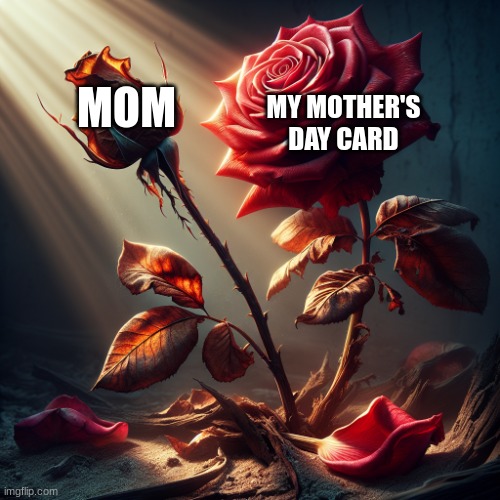 A new template!1!!1!!! | MY MOTHER'S DAY CARD; MOM | image tagged in a dead rose next to a living rose | made w/ Imgflip meme maker