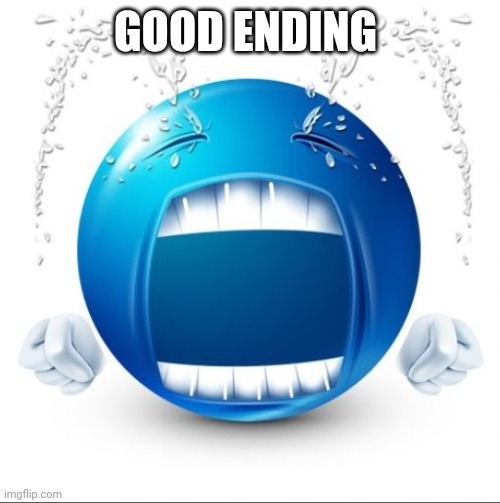 Crying Blue guy | GOOD ENDING | image tagged in crying blue guy | made w/ Imgflip meme maker
