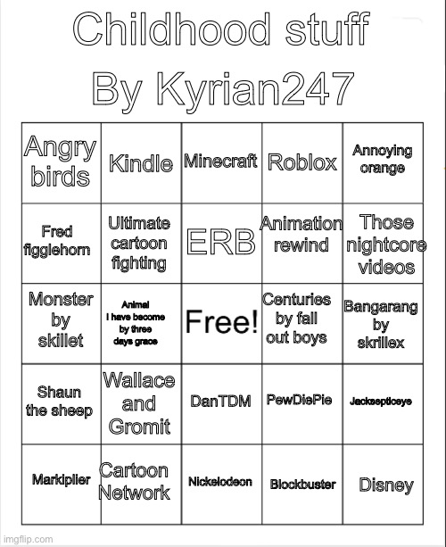 Kyrian247 childhood bingo Blank Meme Template