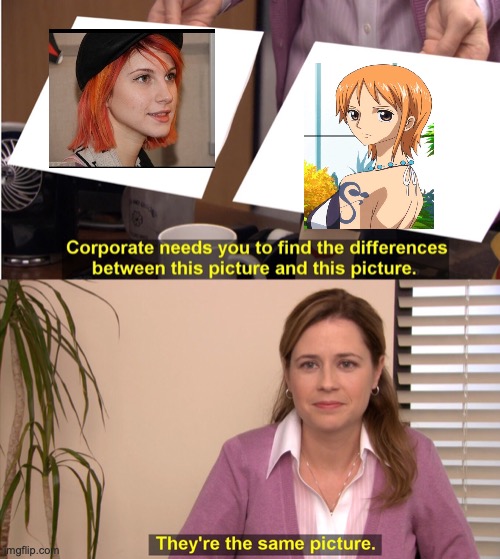 RAHHHHHHH HOW ARE THEY ALIKE!!! | image tagged in memes,they're the same picture,hayley williams,paramore,nami,one piece | made w/ Imgflip meme maker