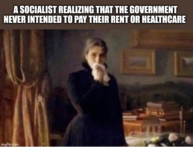 A SOCIALIST REALIZING THAT THE GOVERNMENT NEVER INTENDED TO PAY THEIR RENT OR HEALTHCARE | image tagged in funny memes | made w/ Imgflip meme maker