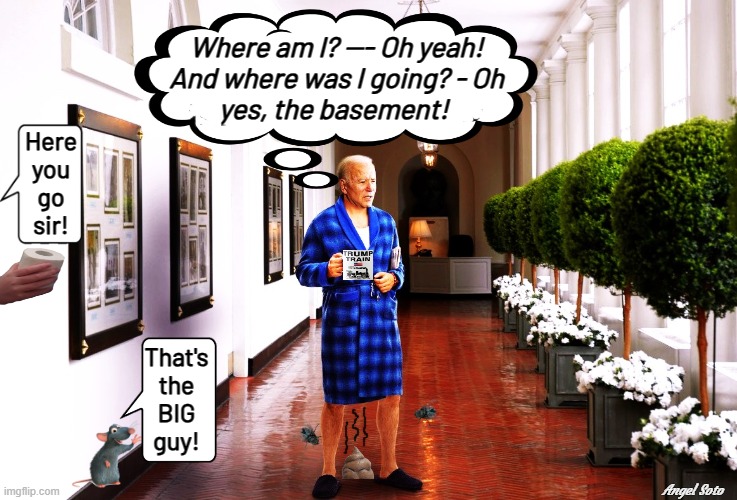 Biden lost in the White House | Where am I? --- Oh yeah!
And where was I going? - Oh
yes, the basement! Here
you
go
sir! That's
the
BIG
guy! Angel Soto | image tagged in biden lost in the white house,joe biden,forgot,white house,basement,poop | made w/ Imgflip meme maker
