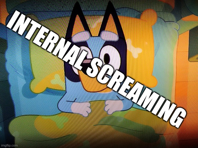 how I feel right now | INTERNAL SCREAMING | image tagged in bluey in bed,bluey,memes,relatable | made w/ Imgflip meme maker