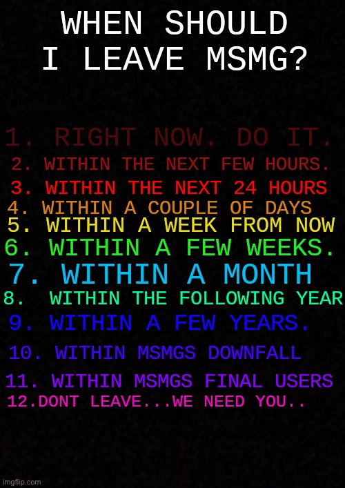 when should i leave msmg? | image tagged in when should i leave msmg | made w/ Imgflip meme maker