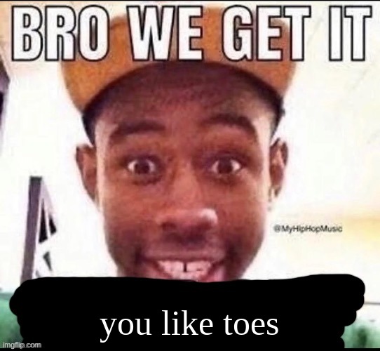 Bro we get it (blank) | you like toes | image tagged in bro we get it blank | made w/ Imgflip meme maker