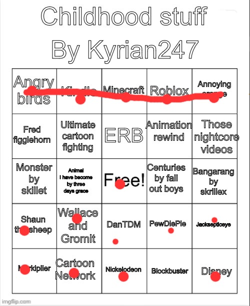 Kyrian247 childhood bingo | image tagged in kyrian247 childhood bingo | made w/ Imgflip meme maker