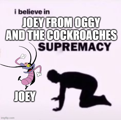 I believe in Joey supremacy | JOEY FROM OGGY AND THE COCKROACHES; JOEY | image tagged in i believe in supremacy | made w/ Imgflip meme maker