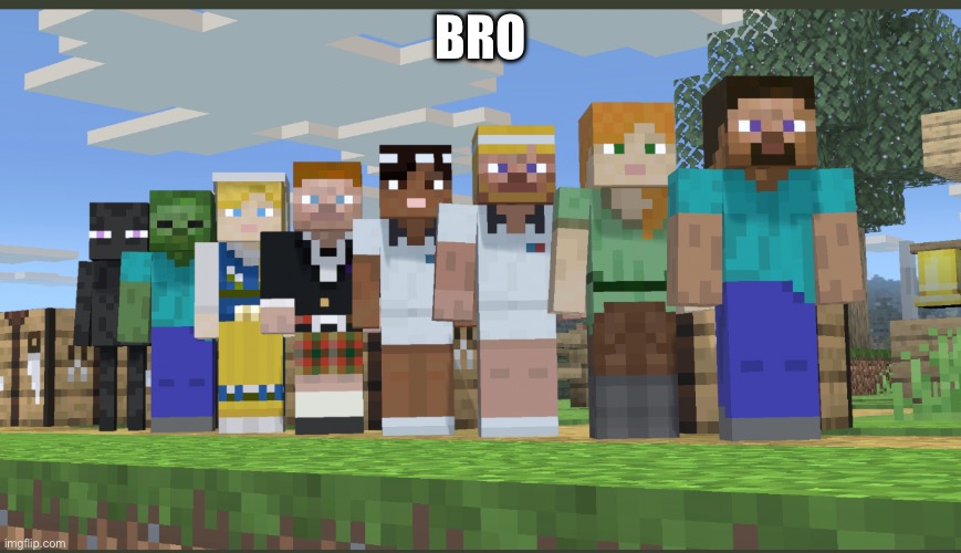 Minecraft squad laughing | BRO | image tagged in minecraft squad laughing | made w/ Imgflip meme maker