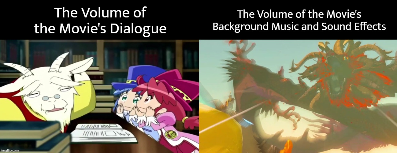 Serious! What are their reasons for making the music and sound effects very loud!? | The Volume of the Movie's Dialogue; The Volume of the Movie's Background Music and Sound Effects | image tagged in memes,funny,movie,volume | made w/ Imgflip meme maker