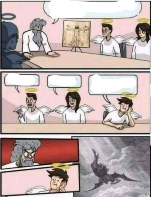 High Quality Boardroom meeting suggestion angels Blank Meme Template