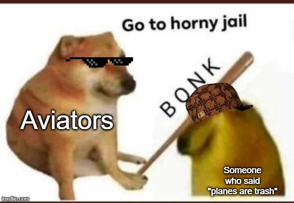 Go to h@&%y jail AviatiHaters | Aviators; Someone who said "planes are trash" | image tagged in go to horny jail,memes | made w/ Imgflip meme maker