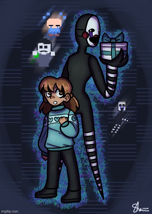 It's Charlie's canonical birthday (source: TSE), so I made some fanart! | image tagged in fnaf,five nights at freddys,the puppet,charlie emily,charlotte emily,fanart | made w/ Imgflip meme maker