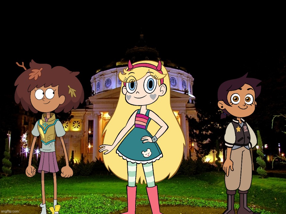 Star Butterfly, Anne Boonchuy and Luz Noceda (a.k.a New Disney Magical Trio) at the Romanian Athenaeum in Bucharest, Romania. | image tagged in star vs the forces of evil,amphibia,the owl house,romania,bucharest,disney | made w/ Imgflip meme maker