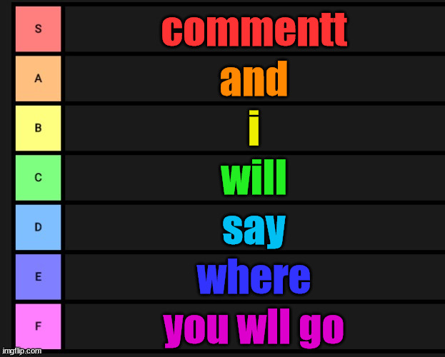 Tier List | commentt; and; i; will; say; where; you wll go | image tagged in tier list | made w/ Imgflip meme maker