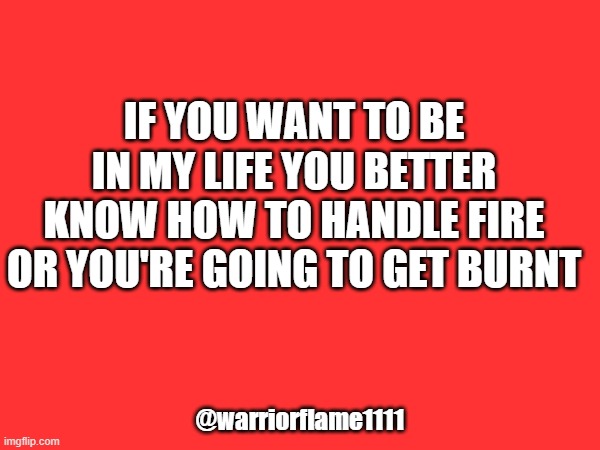 Too hot to handle | IF YOU WANT TO BE IN MY LIFE YOU BETTER KNOW HOW TO HANDLE FIRE OR YOU'RE GOING TO GET BURNT; @warriorflame1111 | image tagged in too hot,empowered woman | made w/ Imgflip meme maker