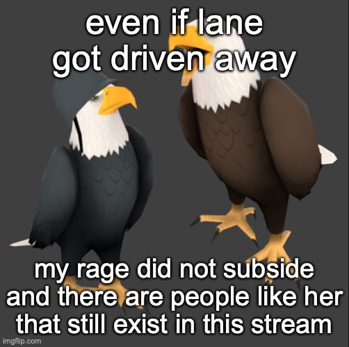 daily reminder | even if lane got driven away; my rage did not subside and there are people like her that still exist in this stream | image tagged in tf2 eagles | made w/ Imgflip meme maker
