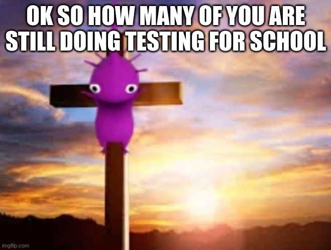 Have any of you converted to pikminism yet? | OK SO HOW MANY OF YOU ARE STILL DOING TESTING FOR SCHOOL | image tagged in pikminism | made w/ Imgflip meme maker
