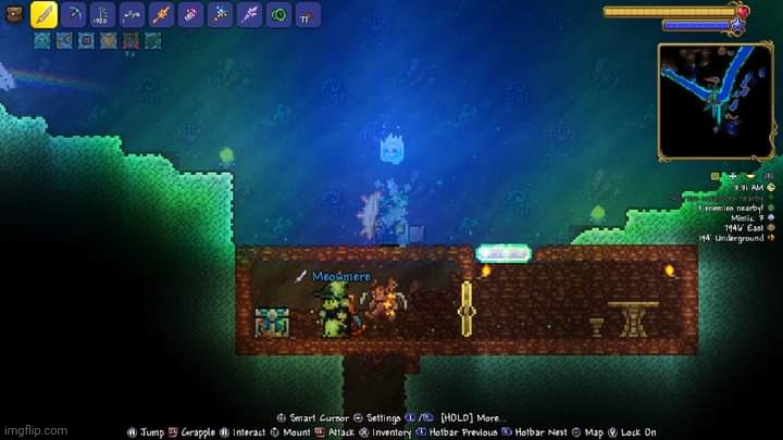 A house made from poo deep under the ocean for the Angler and Pirate | image tagged in terraria,gaming,video games,nintendo switch,screenshot,multiplayer | made w/ Imgflip meme maker