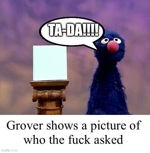 Grover: Who Asked | TA-DA!!!! | image tagged in grover who asked | made w/ Imgflip meme maker