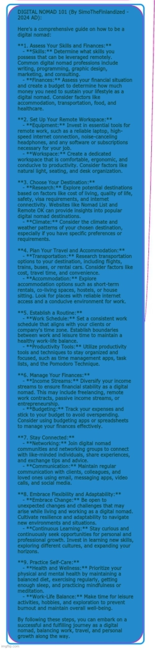 Here, have a quick how-to guide for becoming a digital nomad:> | image tagged in simothefinlandized,digital nomad,tutorial,infographics,jobs,travel | made w/ Imgflip meme maker