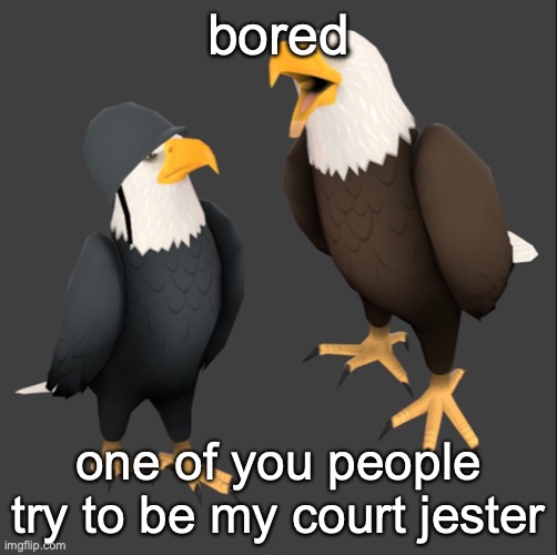 tf2 eagles | bored; one of you people try to be my court jester | image tagged in tf2 eagles | made w/ Imgflip meme maker