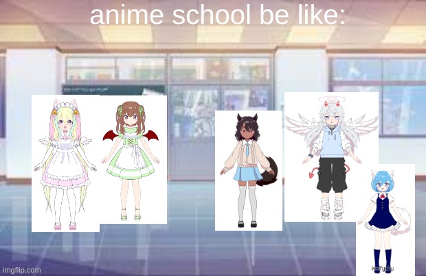 anime schools be like: | anime school be like: | image tagged in anime girl,kawaiicore,cutecore,gyaru,yandere,animecore | made w/ Imgflip meme maker