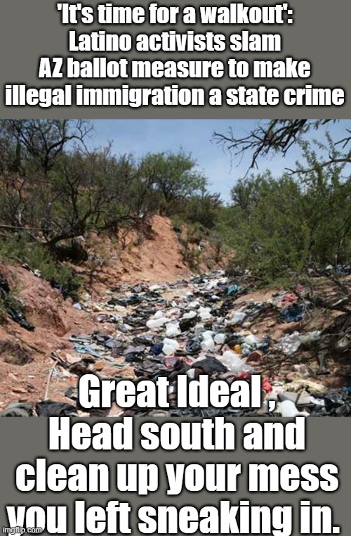 'It's time for a walkout': Latino activists slam AZ ballot measure to make illegal immigration a state crime; Great Ideal , Head south and clean up your mess you left sneaking in. | made w/ Imgflip meme maker