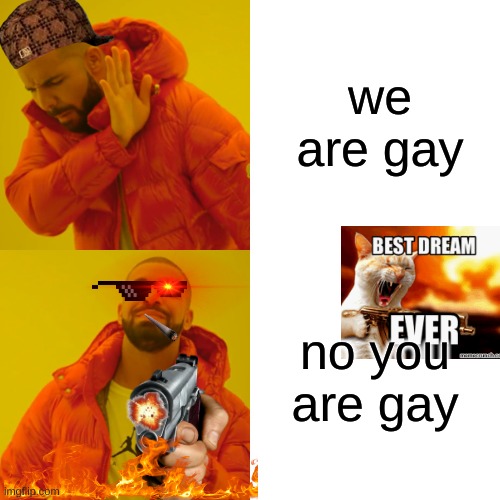 Drake Hotline Bling | we are gay; no you are gay | image tagged in memes,drake hotline bling | made w/ Imgflip meme maker