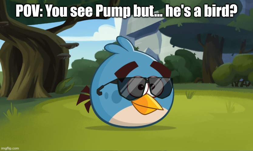 Usual rules apply | POV: You see Pump but... he's a bird? | image tagged in pump but he's an angry bird | made w/ Imgflip meme maker