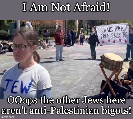 I Am Not Afraid | I Am Not Afraid! OOops the other Jews here aren't anti-Palestinian bigots! | image tagged in i am not afraid,politics,zionism | made w/ Imgflip meme maker