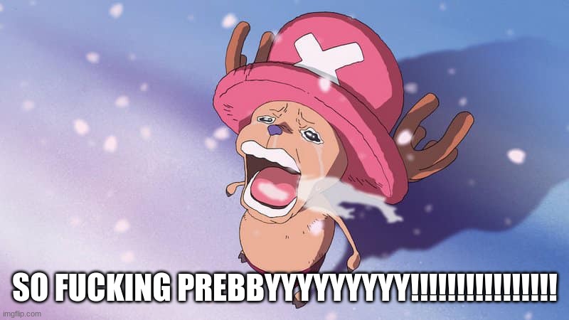 crying chopper one piece | SO FUCKING PREBBYYYYYYYYY!!!!!!!!!!!!!!!! | image tagged in crying chopper one piece | made w/ Imgflip meme maker