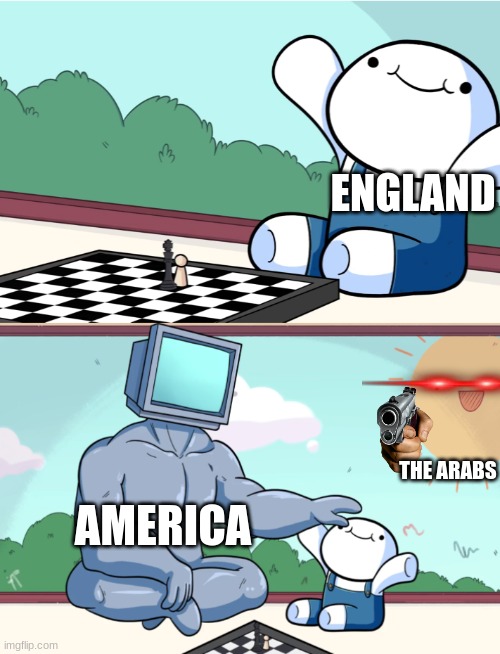 if you think about it, the world is just a game of chess | ENGLAND; AMERICA; THE ARABS | image tagged in odd1sout vs computer chess | made w/ Imgflip meme maker