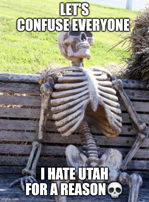 Waiting Skeleton Meme | LET'S CONFUSE EVERYONE; I HATE UTAH FOR A REASON💀 | image tagged in memes,waiting skeleton | made w/ Imgflip meme maker