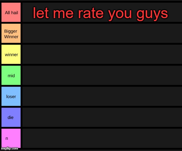 yoshi's tier list | let me rate you guys | image tagged in yoshi's tier list | made w/ Imgflip meme maker