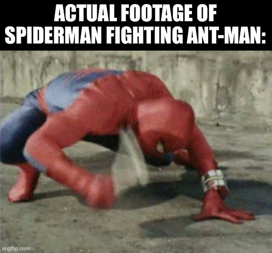 Spiderman wrench | ACTUAL FOOTAGE OF SPIDERMAN FIGHTING ANT-MAN: | image tagged in spiderman wrench | made w/ Imgflip meme maker