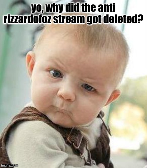 ? | yo, why did the anti rizzardofoz stream got deleted? | image tagged in confused baby | made w/ Imgflip meme maker