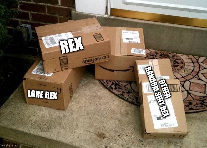 Amazon boxes on porch | REX LORE REX OTHER RANDOM SHIT REX | image tagged in amazon boxes on porch | made w/ Imgflip meme maker