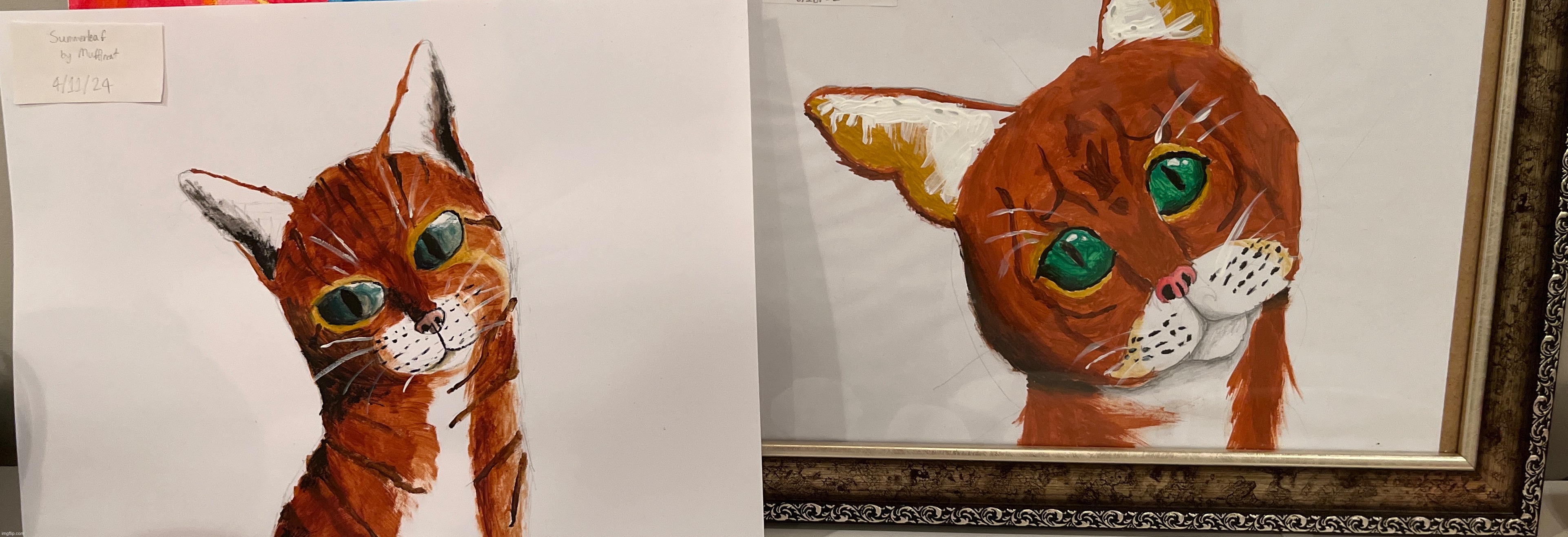 (The one on the left is new, the right one is old) | image tagged in painting,cat | made w/ Imgflip meme maker