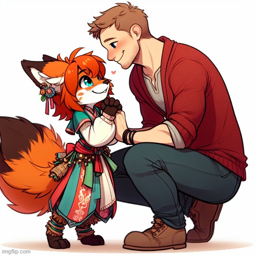 a Wholesome pic of a Human Caring for his (Adopted) Furry Daughter.(Made using ImgFlip AI.) (mod note richtofen: CUTE AF) | made w/ Imgflip meme maker