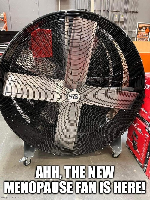 Great fan | AHH, THE NEW MENOPAUSE FAN IS HERE! | image tagged in fan,menopause,hot flash | made w/ Imgflip meme maker