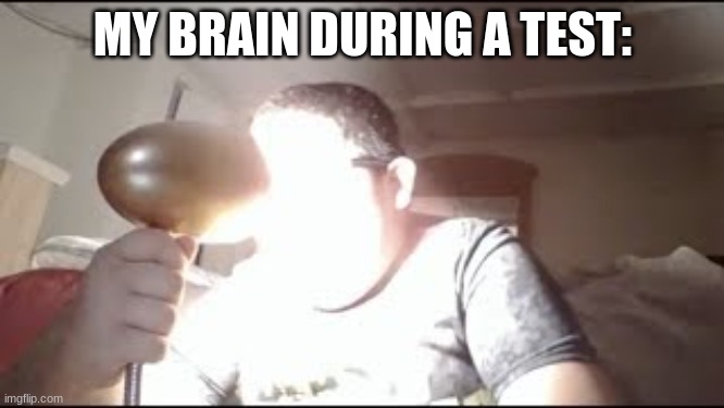 my brain dies | MY BRAIN DURING A TEST: | image tagged in blinding myseflf with a lamp | made w/ Imgflip meme maker