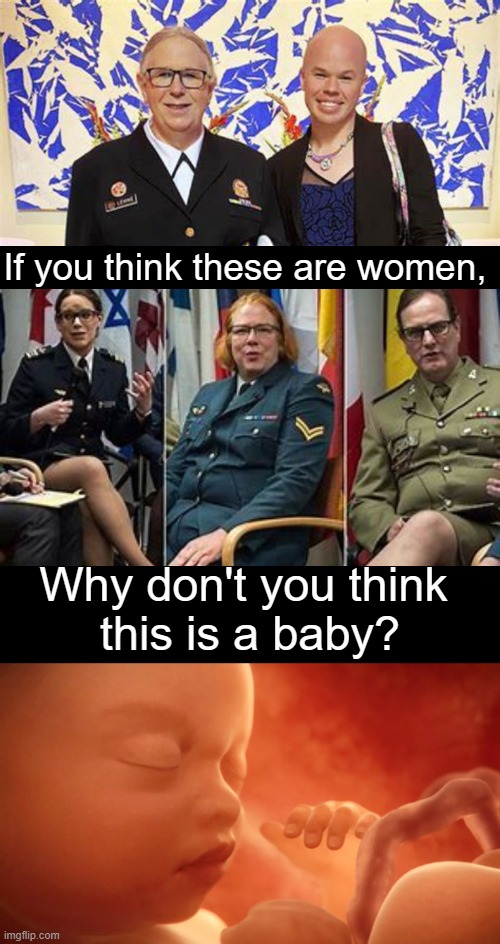 Question . . . | If you think these are women, Why don't you think 
this is a baby? | image tagged in identity,identity politics,good question,life,political humor,reality check | made w/ Imgflip meme maker